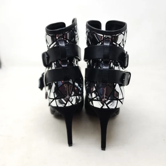 Balmain Paris Womens Boots Jackie Mosaic Silver Metallic Strappy Ankle Heel 37 7 - Picture 4 of 11
